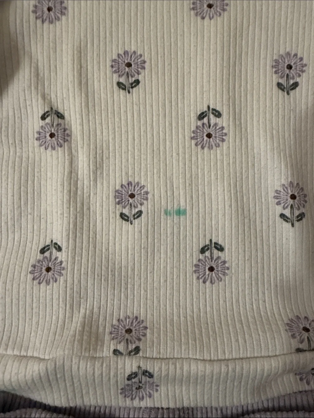 Catherine Malandrino Cream Floral Top and Lavender Ribbed Pajama Set